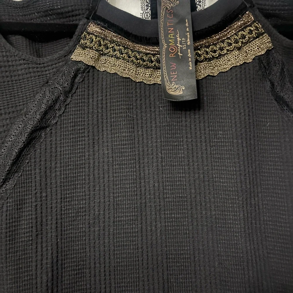 Free People New Romantics Black Blouse with Lace Detail